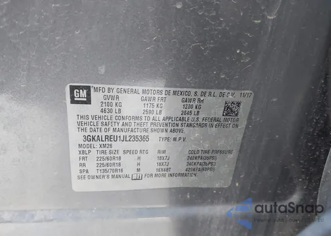 2018 GMC Terrain Slt Diesel z USA, uszkodzony, nr VIN 3GKALREU1JL235365